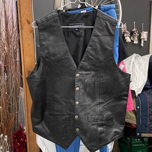 Roper Black Leather Vest with Silver Buttons